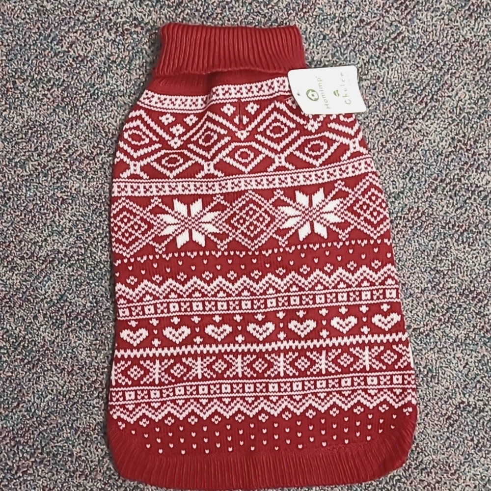 NWT Homimp  Cozy Red And White Knit Snowflake Dog Sweater